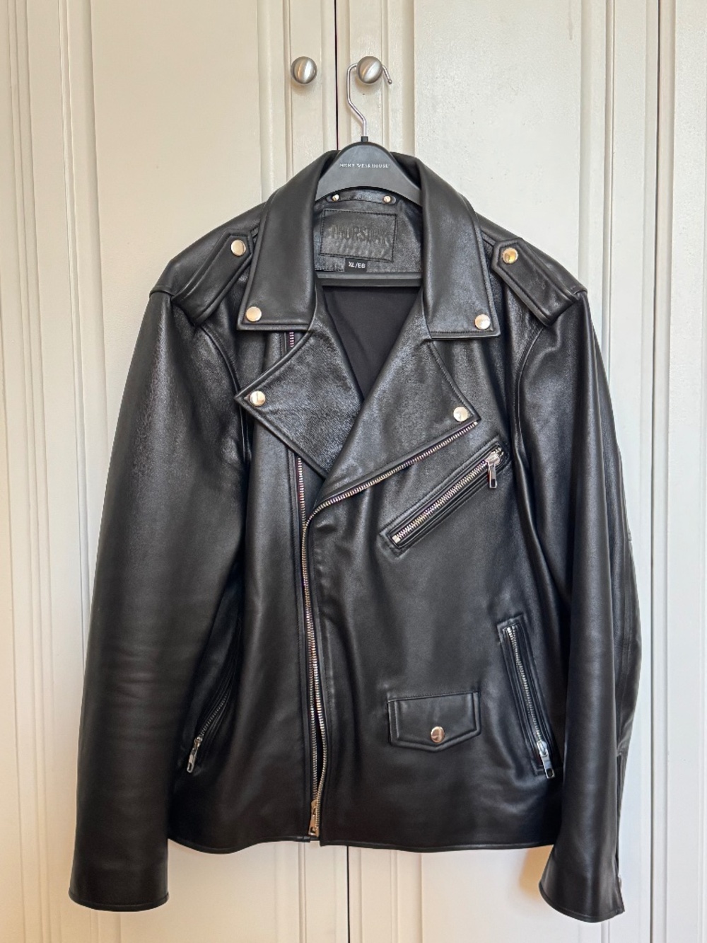 Thursday Boot Company Black Leather Cafe Racer Jacket XL Lambskin Moto Jacket